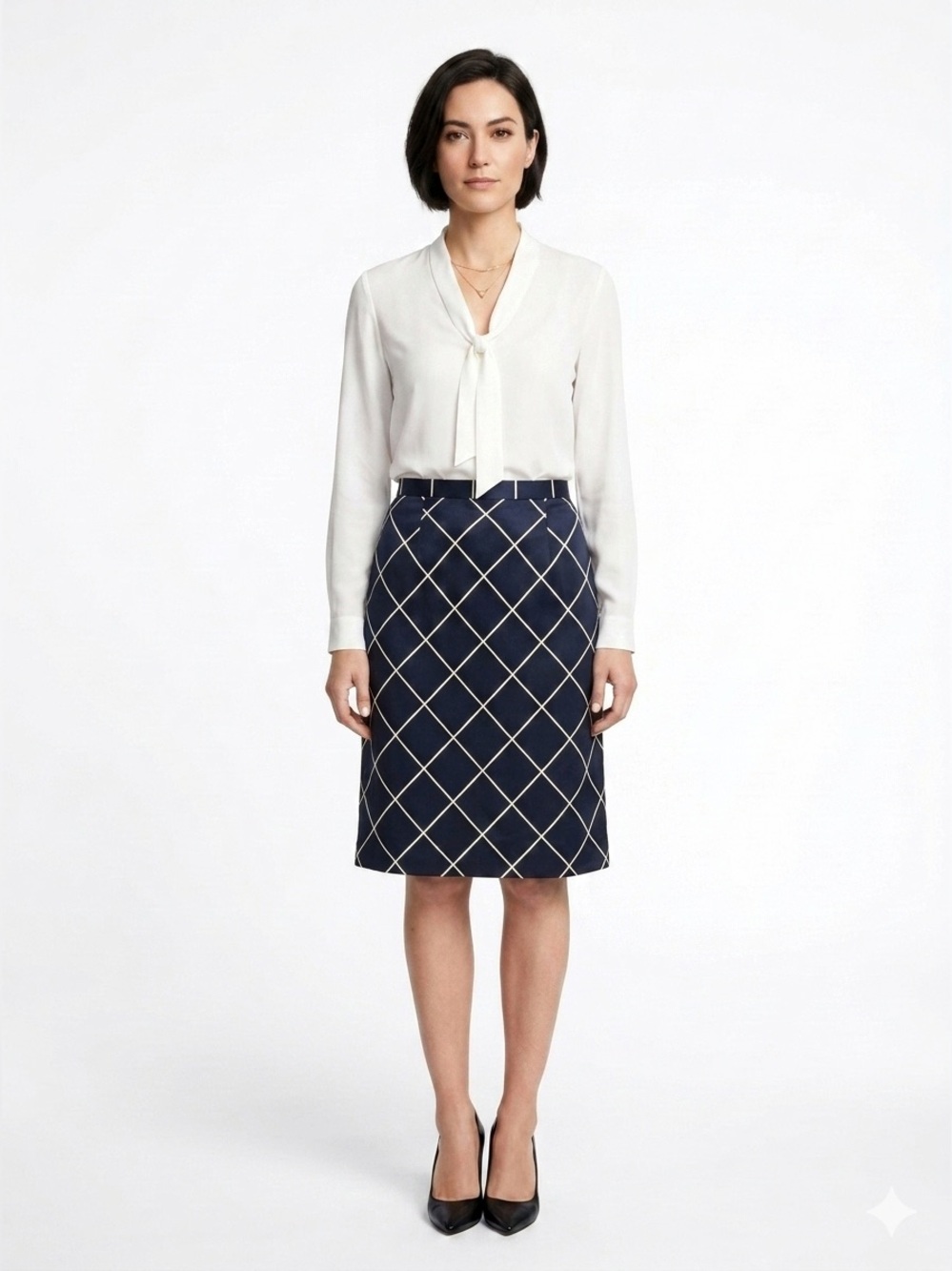 VTG 100% Silk 80s Skirt David Hayes Geometric Diamond Grid Straight A-Line Sz